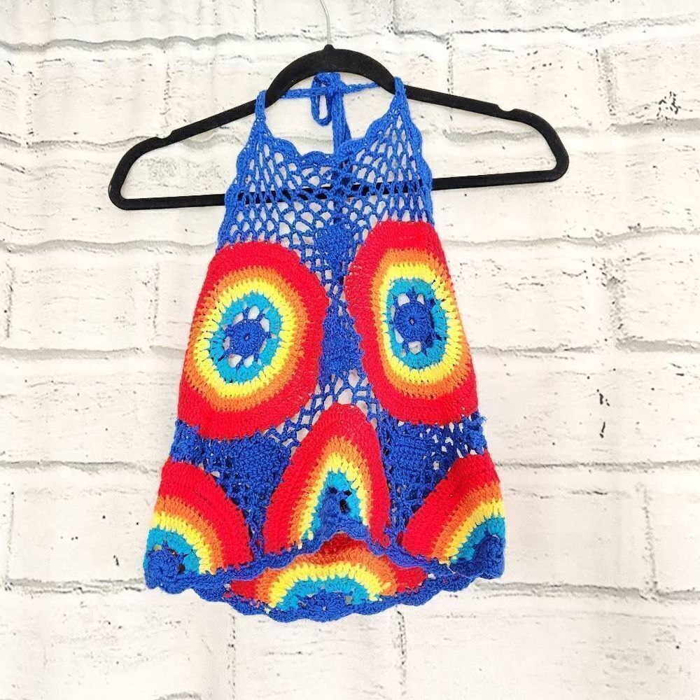 Pretty Little Thing Women's Multicolor Crochet Halter Cropped Top Size 6
